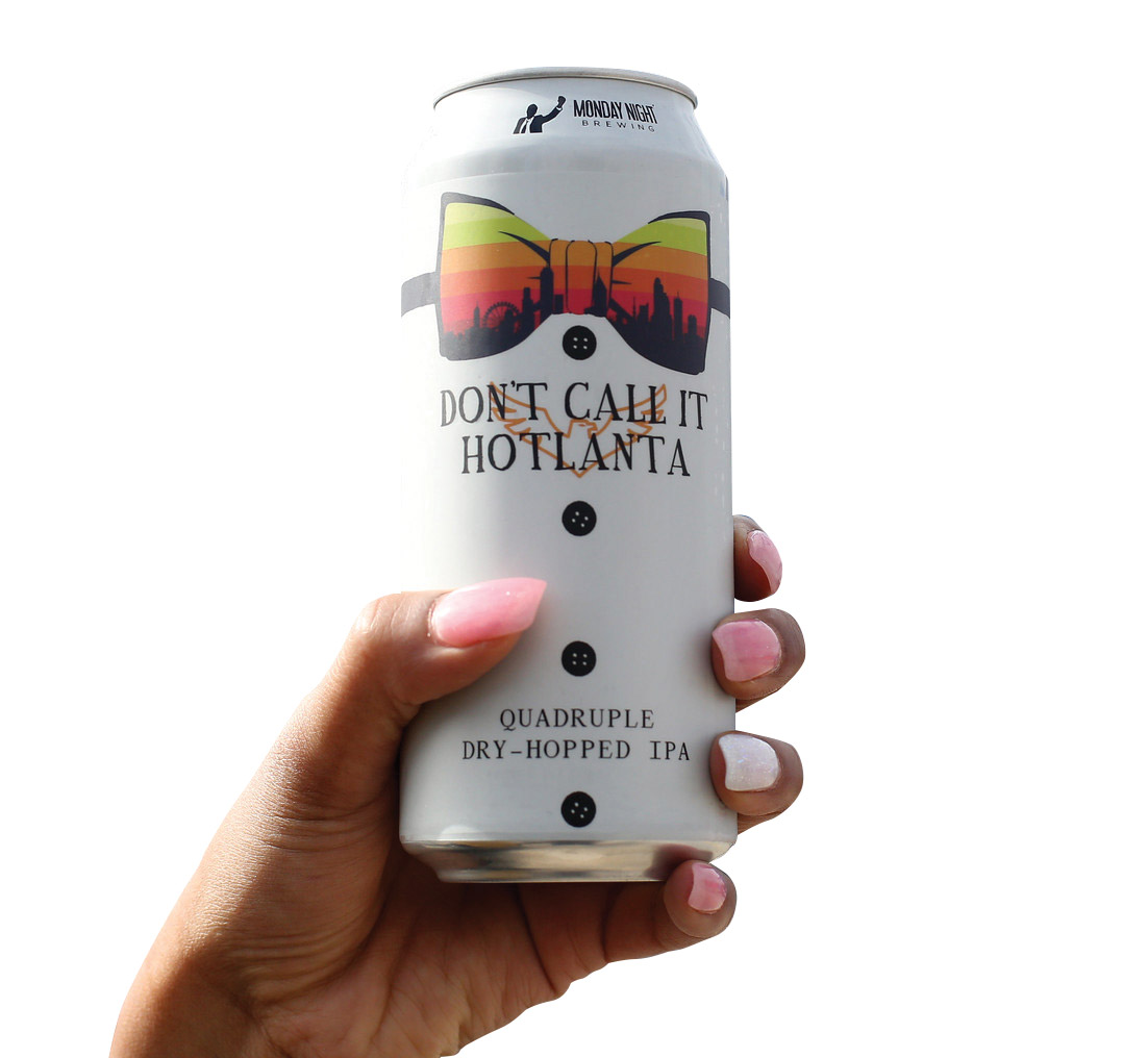 Someone holding a can of Don't Call It Hotlanta by Monday Brewing