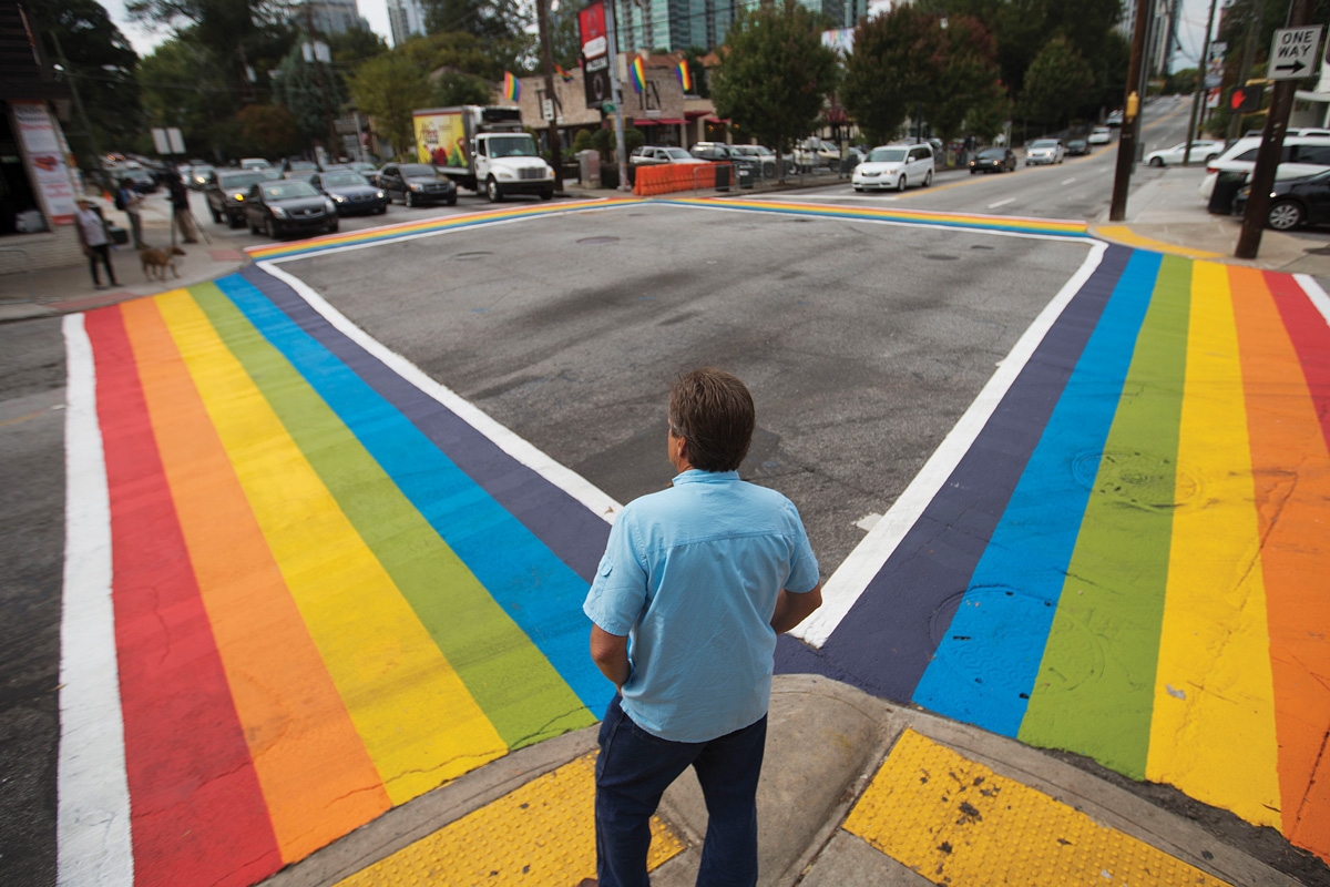The Rainbow crosswalk at 10th and Piedmont