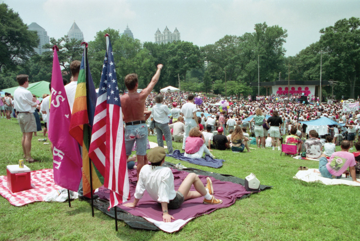 Atlanta Pride still reflects its traditional white base, evident here in this scene from the early ’90s, even as the face of festival crowds has grown browner.