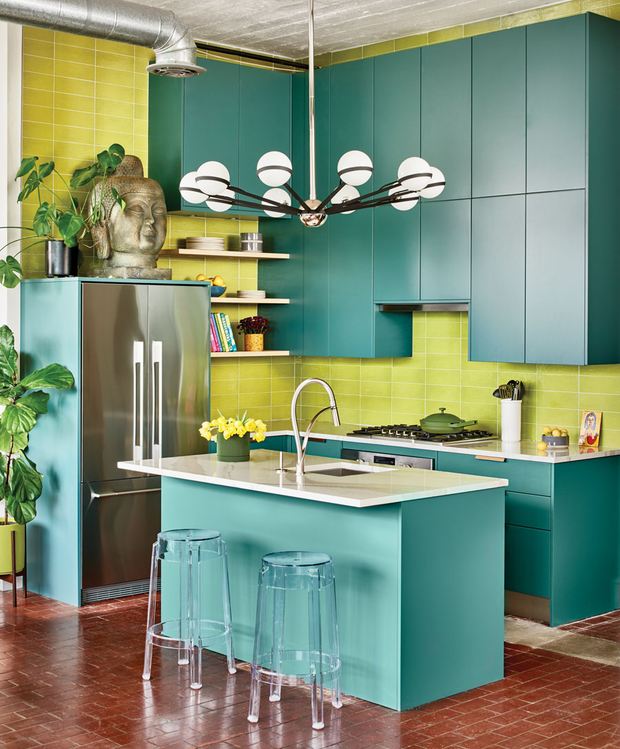 Bodacious colors liven up this Reynoldstown loft kitchen 