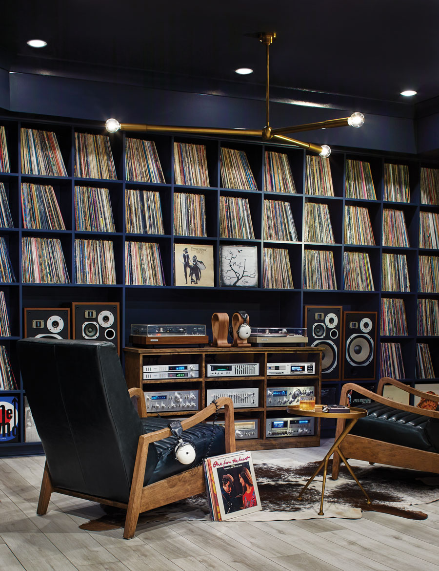 Modern Music Room with Custom Shelves