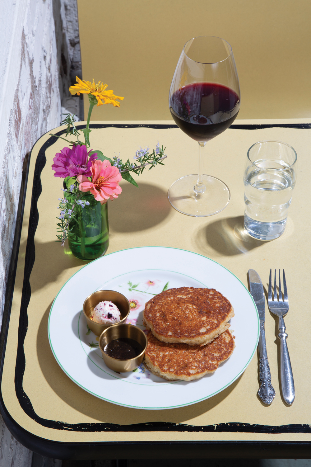 Hoiecakes with Chocolate Gravy and Muscadine Butter, Paired with Lambrusco