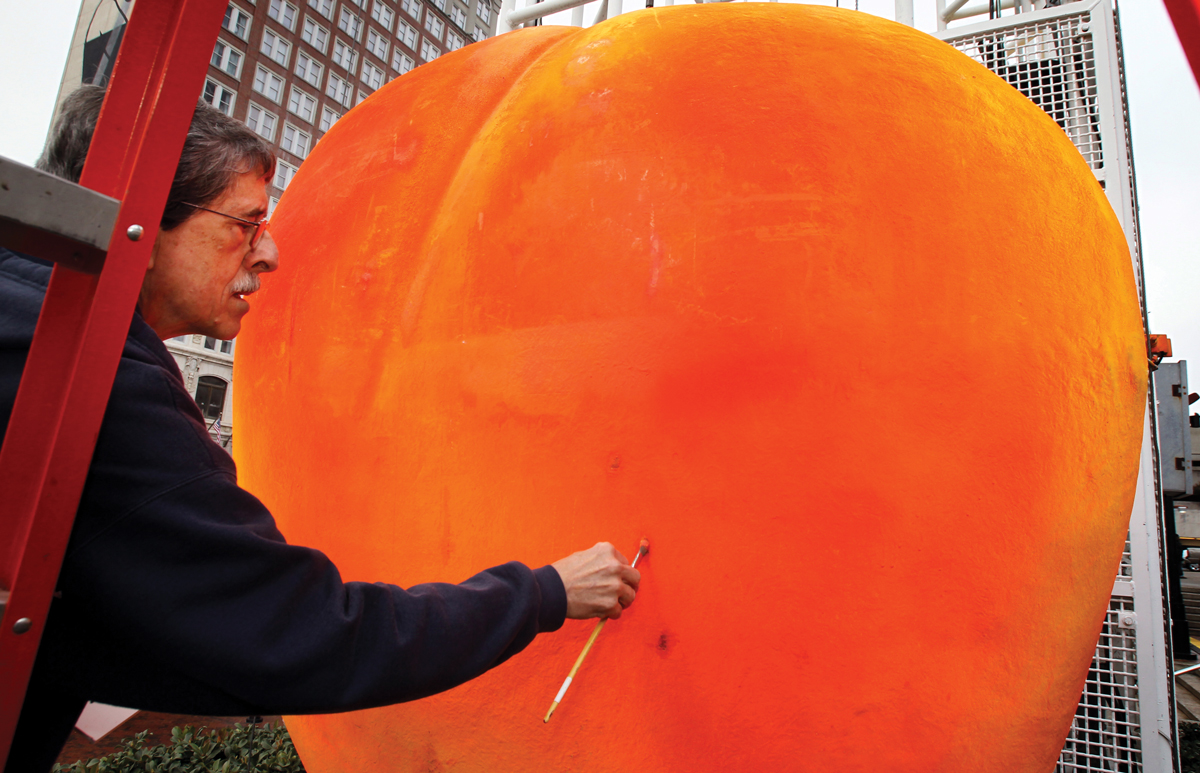 The fruity star gets a touch-up ahead of the New Year’s Eve Peach Drop in 2012.