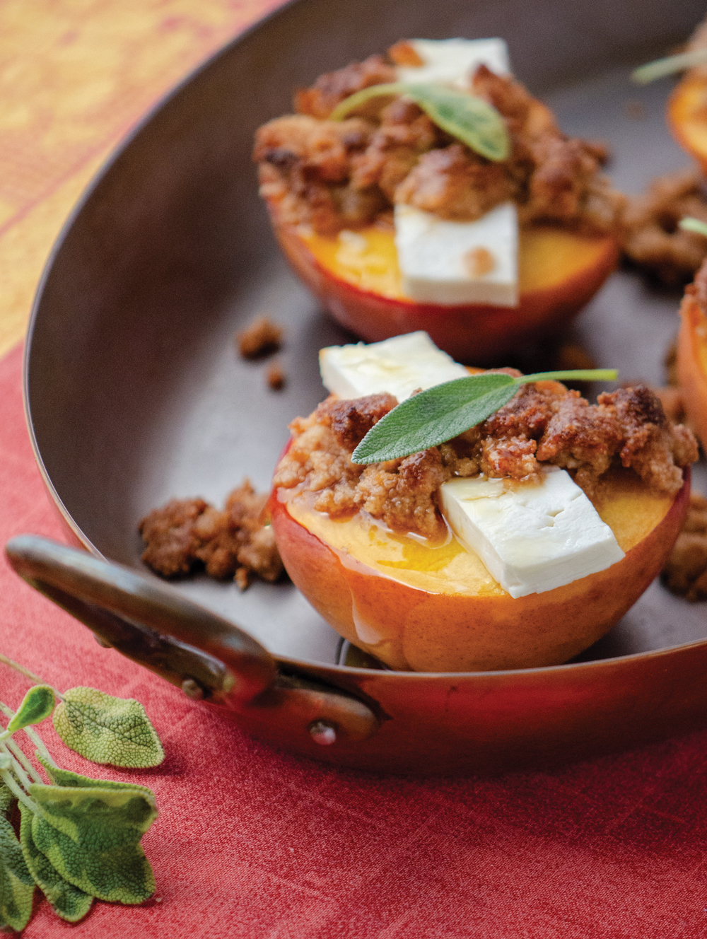 Baked Feta and Peaches with Savory Crumble from Bon Appétit, Y’all