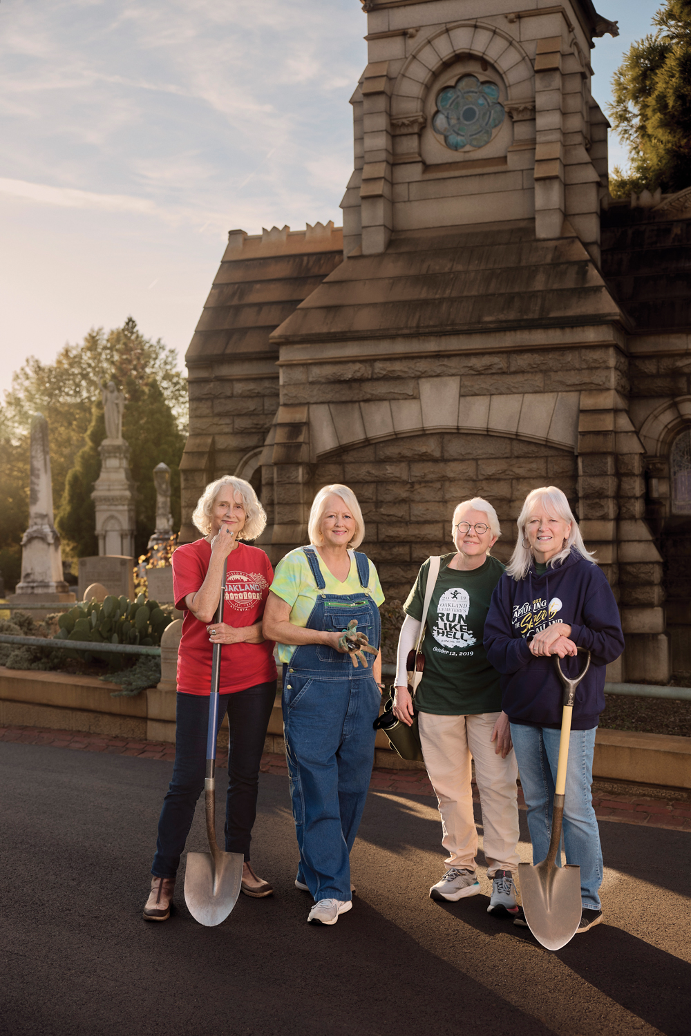 Mary Lynn Hemphill, LuAnn Jinks, Jennifer Smith, and Deborah Reissig, dedicated volunteers at Oakland Cemetery