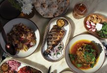 A table of food at Delbar