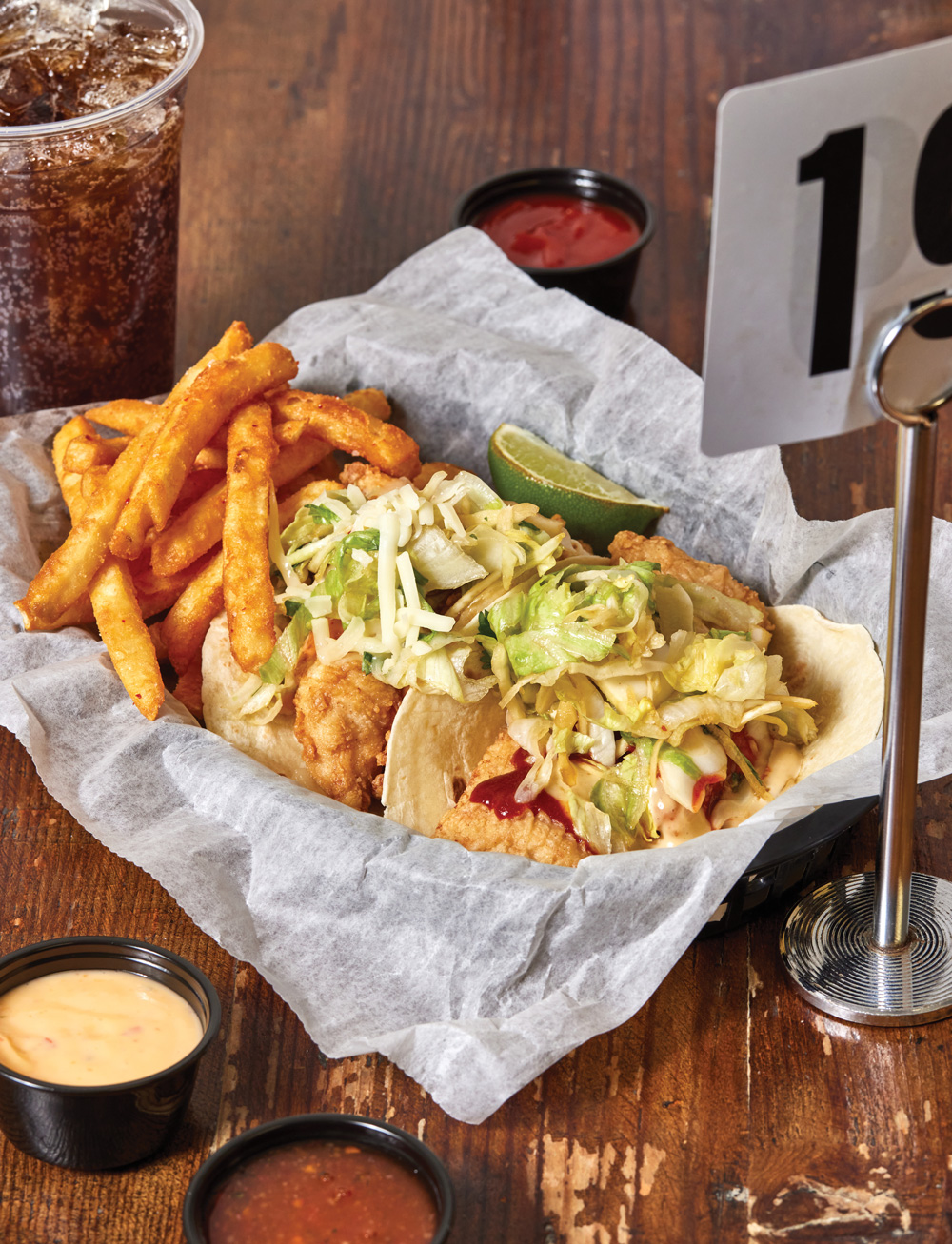 The Korean taco combo at Hankook Taqueria fries plus crispy chicken and panko-crusted fish in a basket