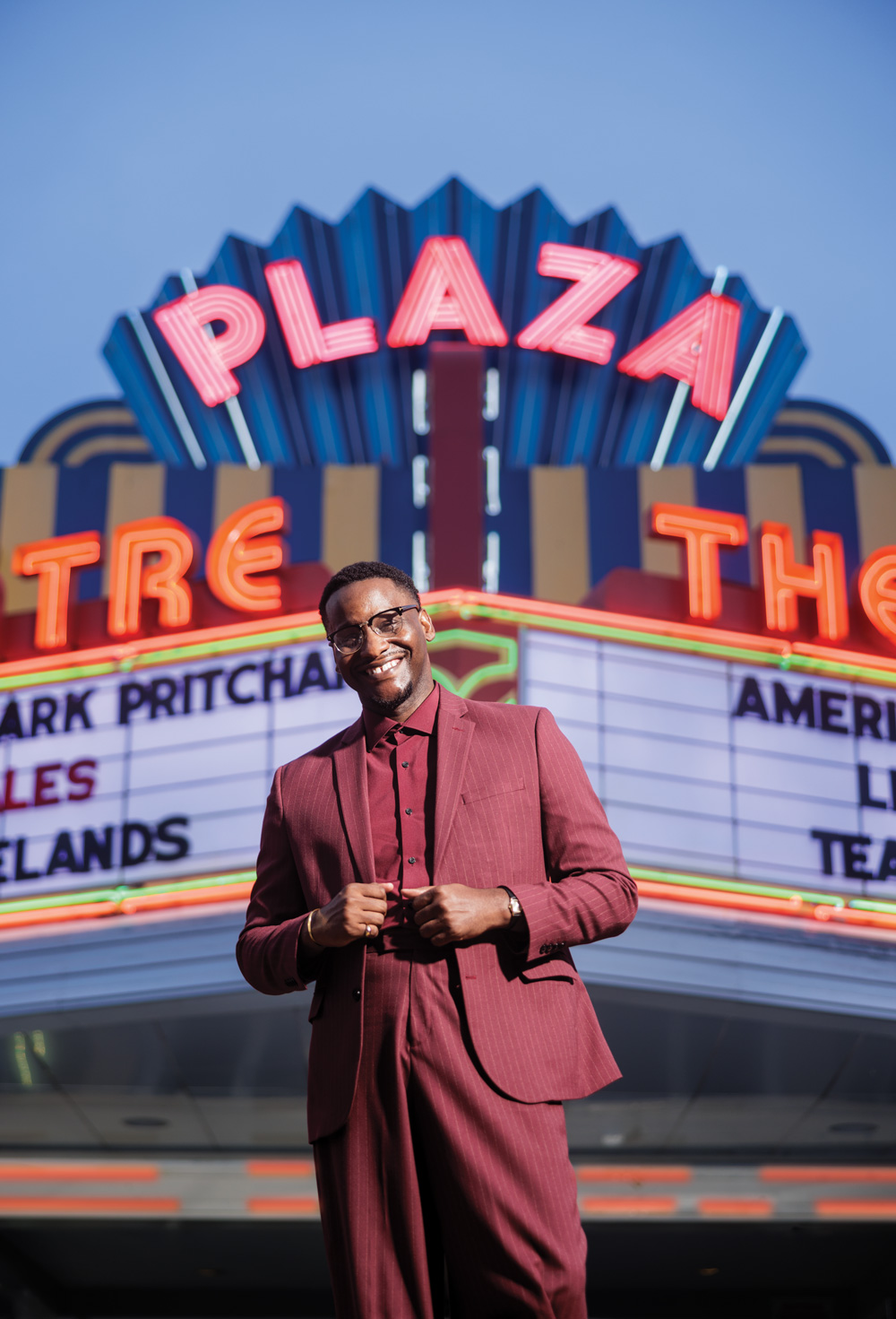 Atlanta-based filmmaker David Fortune in front of the Plaza Theatre