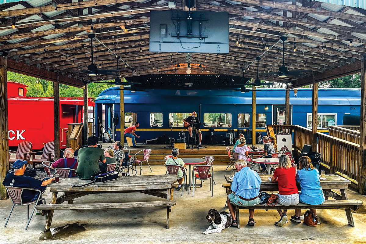 people enjoying Talking Rock Brewery's outdoor seating