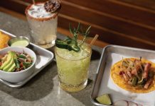 La Santa Tacos & Bar brings Mexico City street food flavors to Midtown Glasses and dishes from La Santa, including a margarita garnished with a pepper, ceviche with avocado slices, and a pork taco
