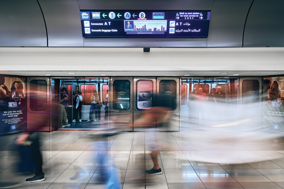 The Plane Train arrives at each concourse every two minutes, carrying over 200,000 people every day.