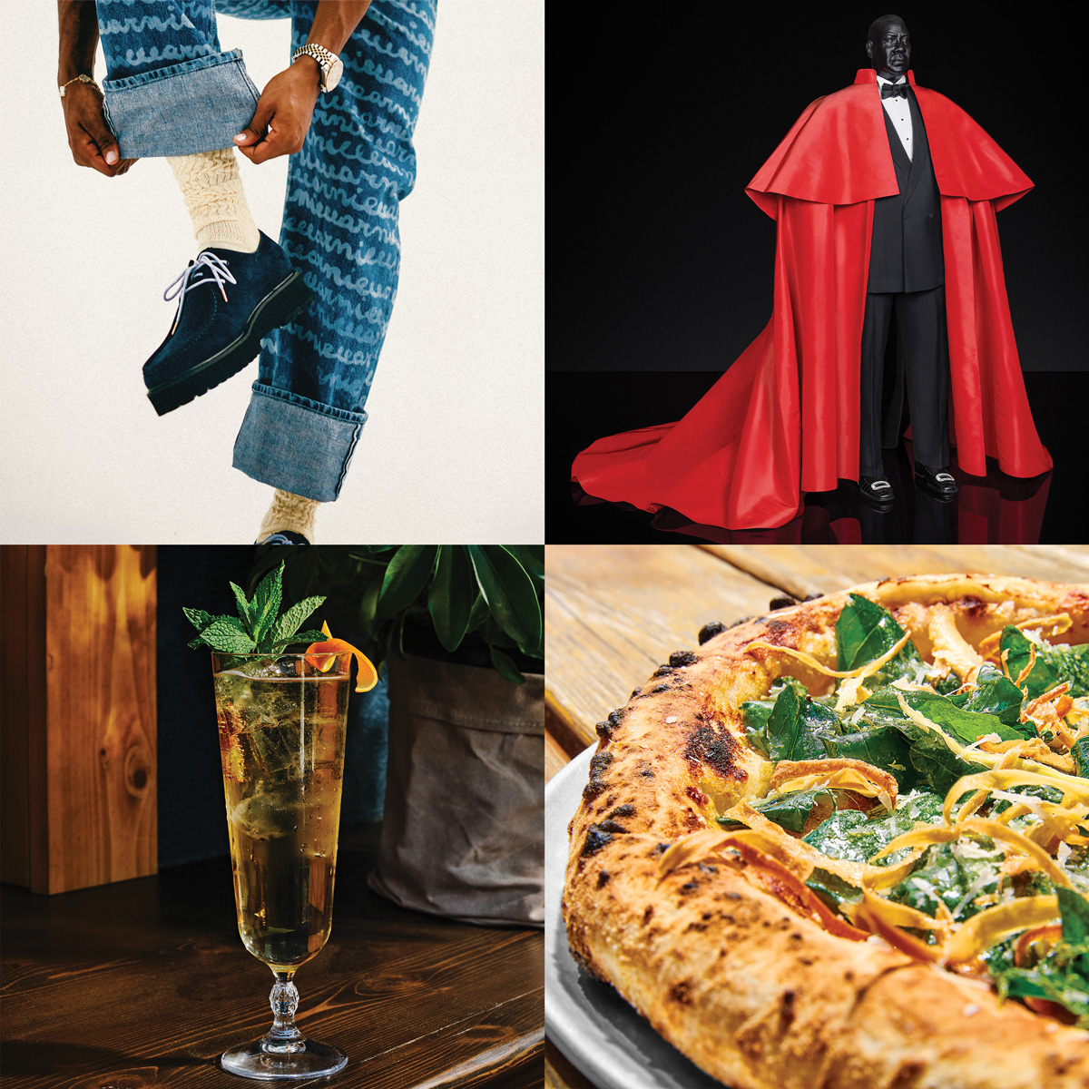 Brain Love boots, André Leon Talley, a cocktail, and a pizza