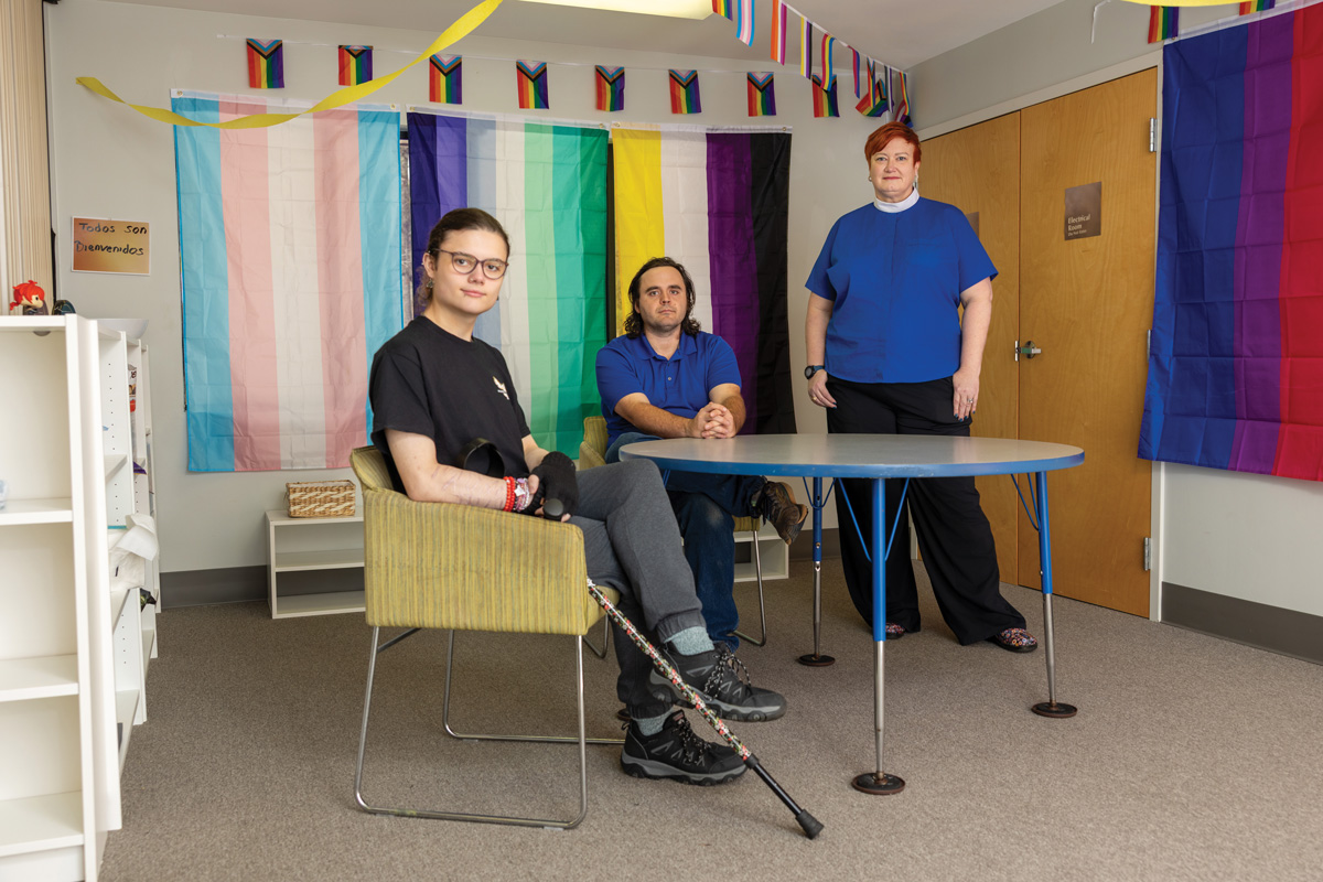 From left: Alix Tejedor, Amy West, and Kat Folk at the new location of Kennesaw Pride Alliance at First United Lutheran Church